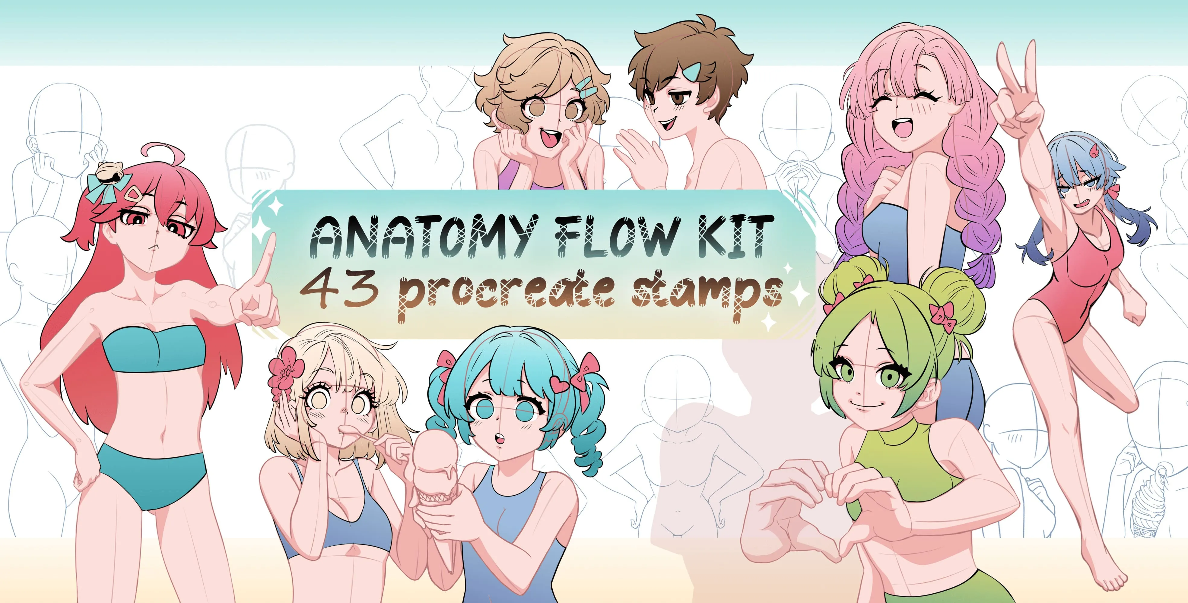Anatomy Flow Kit Procreate brush set — 42 brushes, drawing & anime