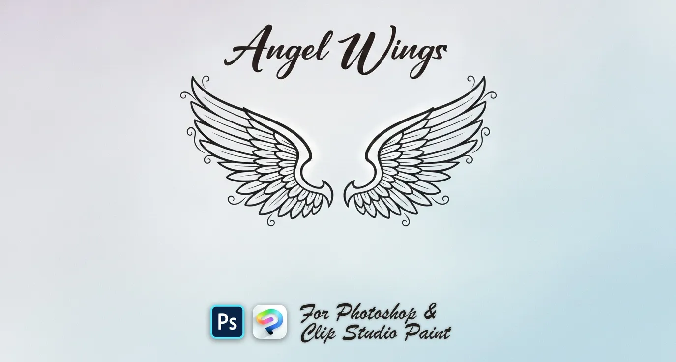 Angel Wings Photoshop & Clip Studio Paint brush set — 9 brushes, fantasy & cartoon