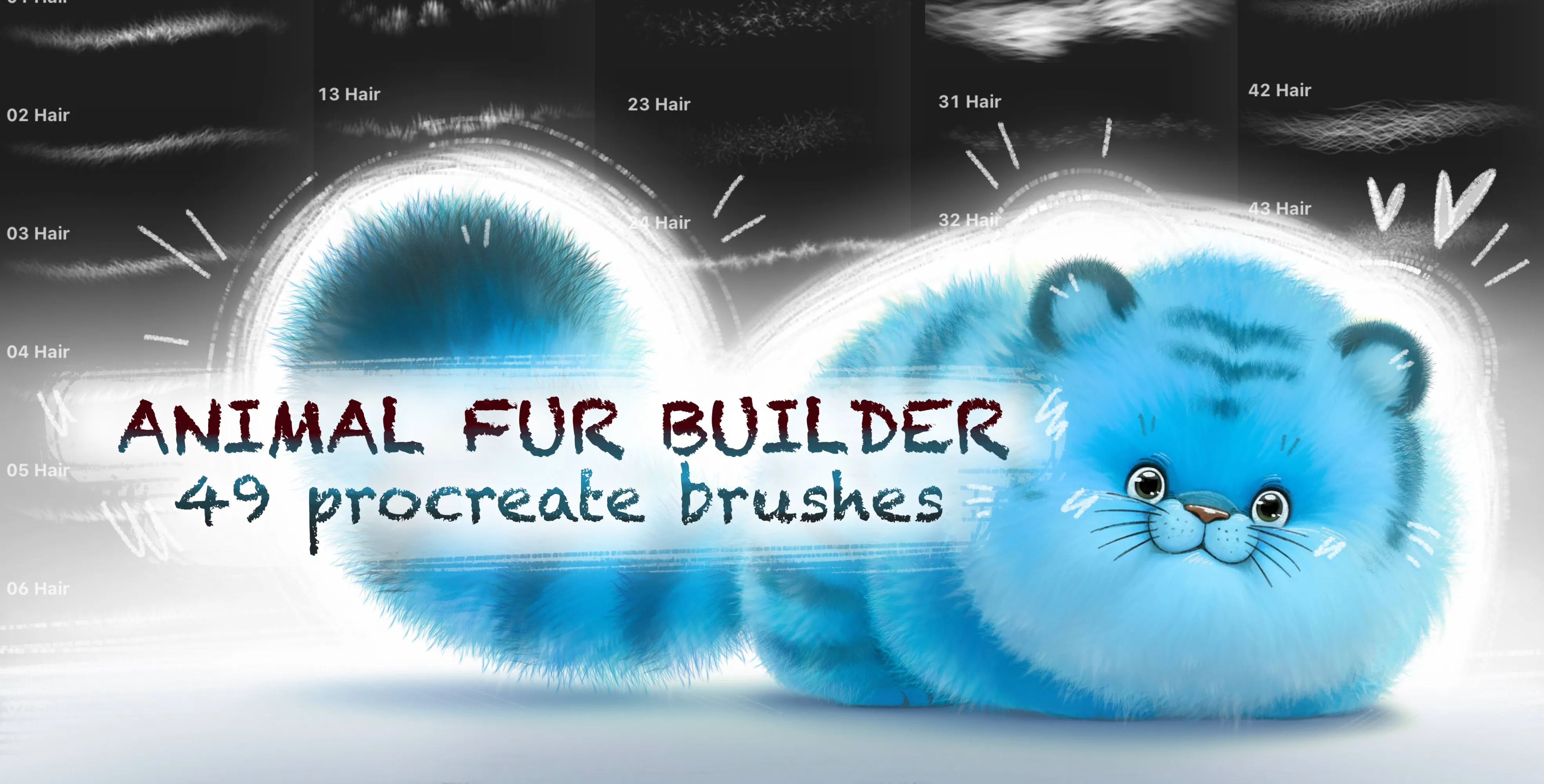 Animal Fur Builder Procreate brush set — 48 brushes, animal