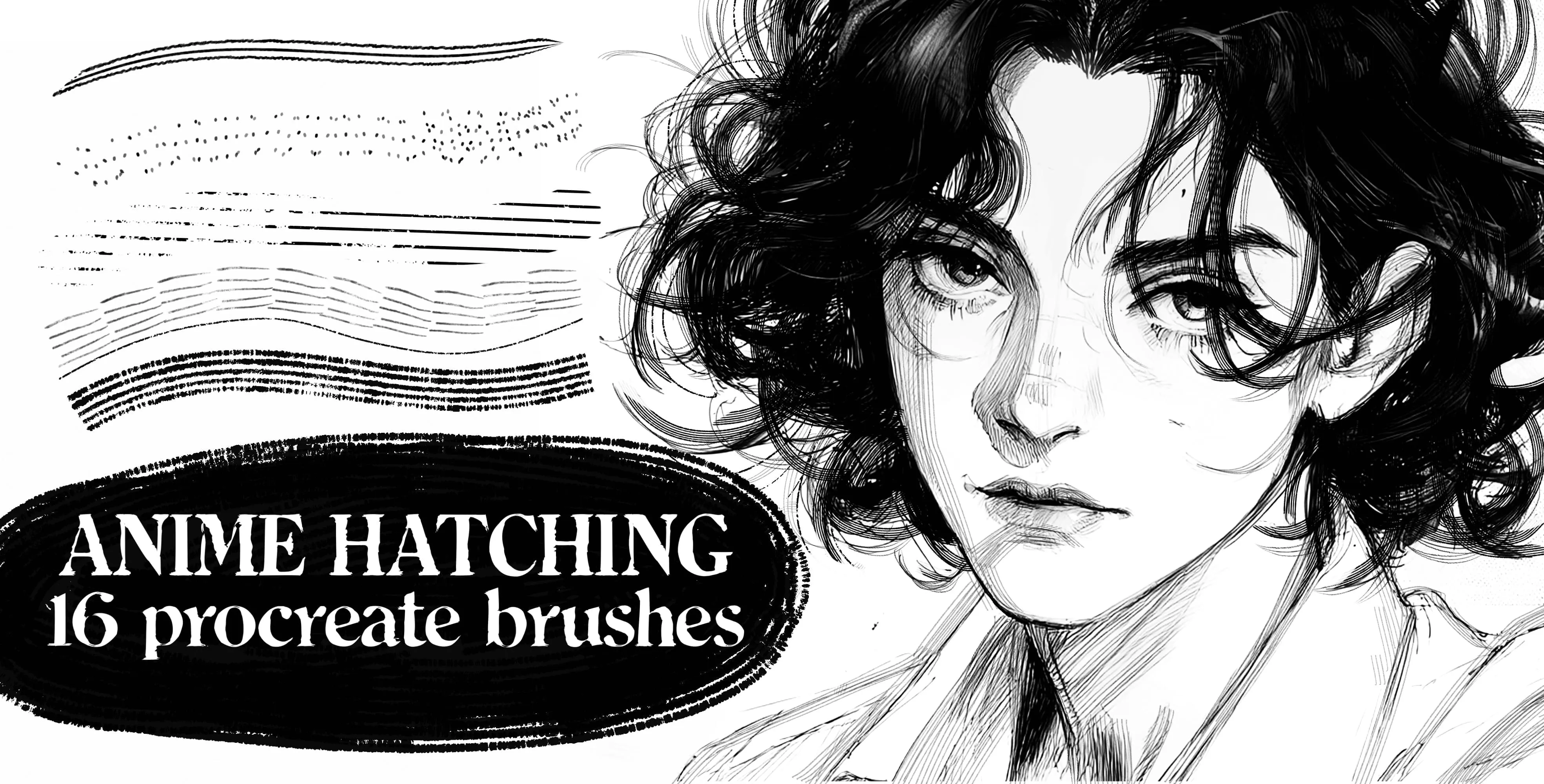 Anime Hatching Procreate brush set — 16 brushes, anime & shading