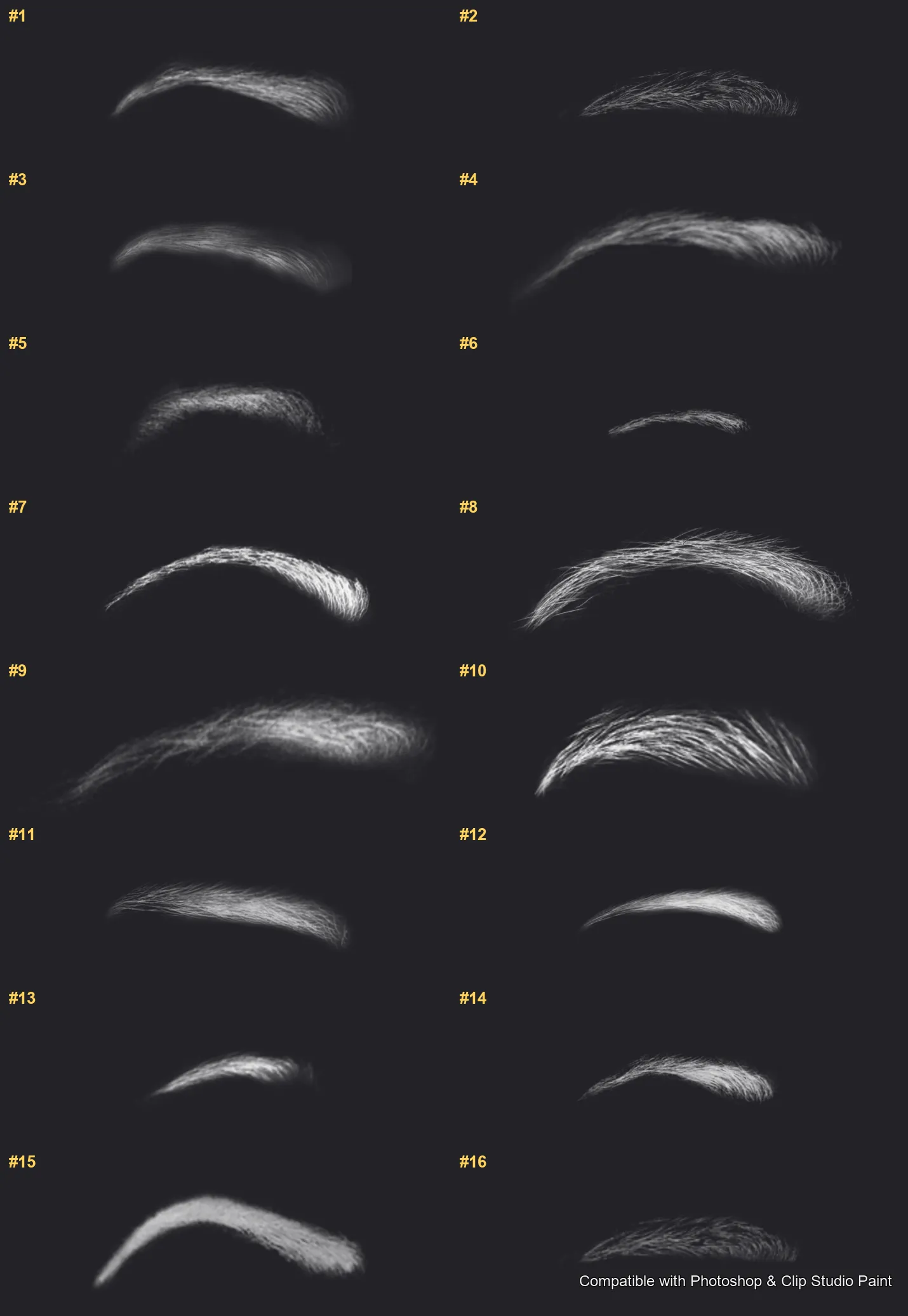 Brow Crafter Photoshop & Clip Studio Paint brushes overview sheet 1