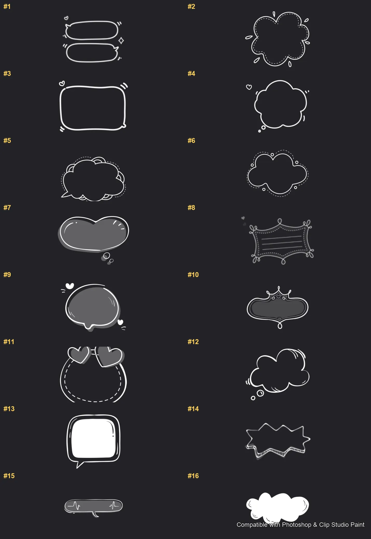 Bubble Talk Photoshop & Clip Studio Paint brushes overview sheet 1