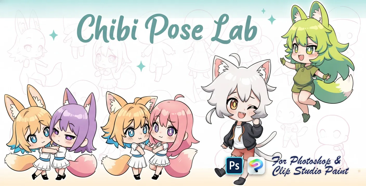Chibi Pose Lab Photoshop & Clip Studio Paint brush set cover