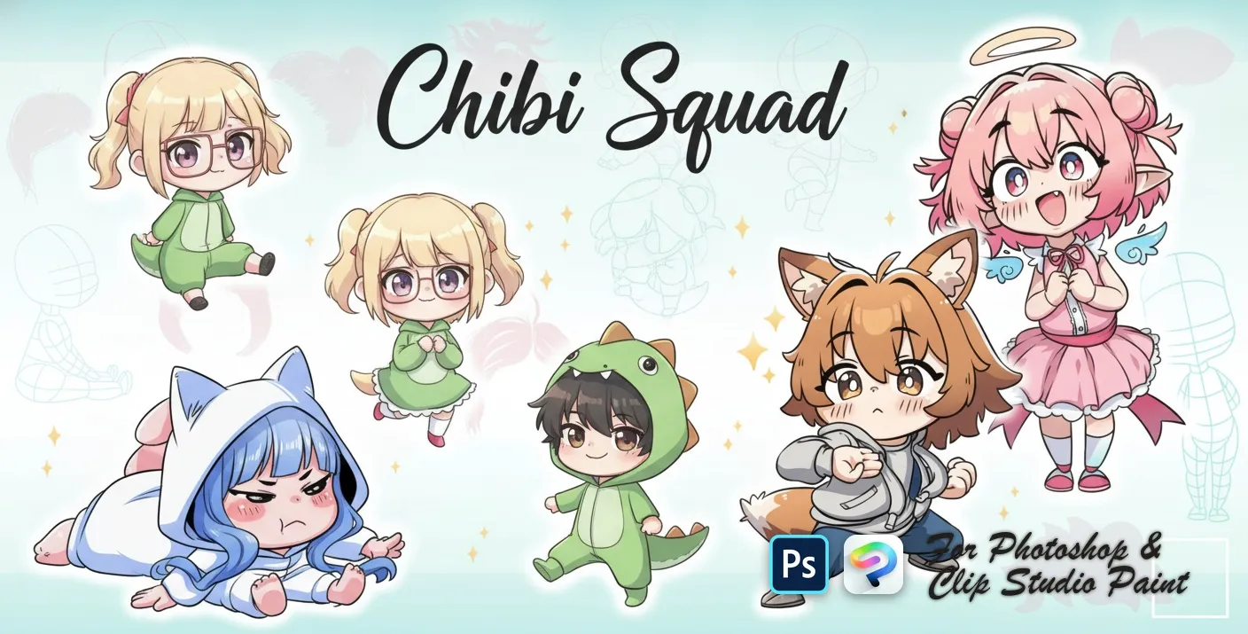 Chibi Squad Photoshop & Clip Studio Paint brush set cover