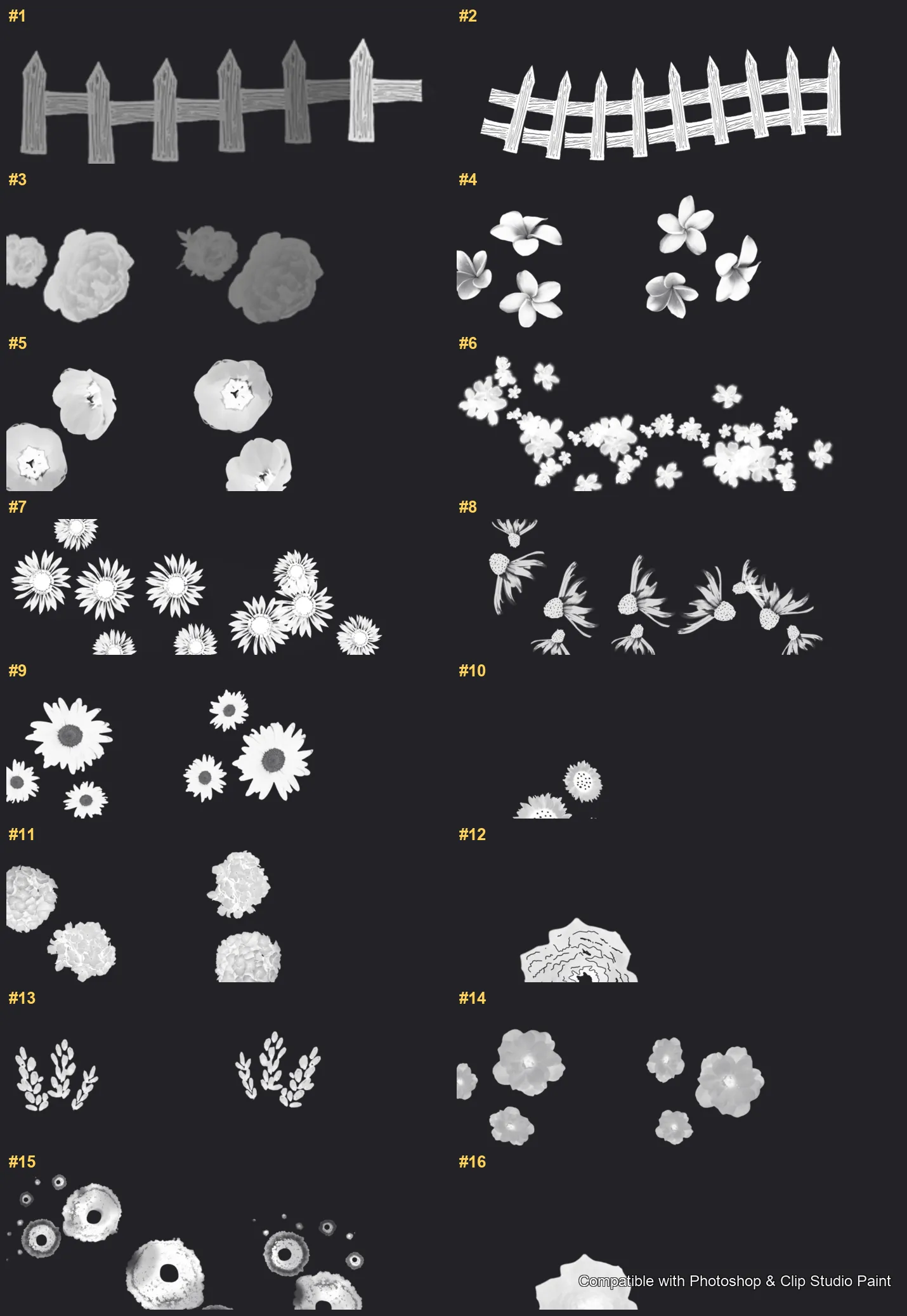 Countryside Kit Photoshop & Clip Studio Paint brushes overview sheet 1