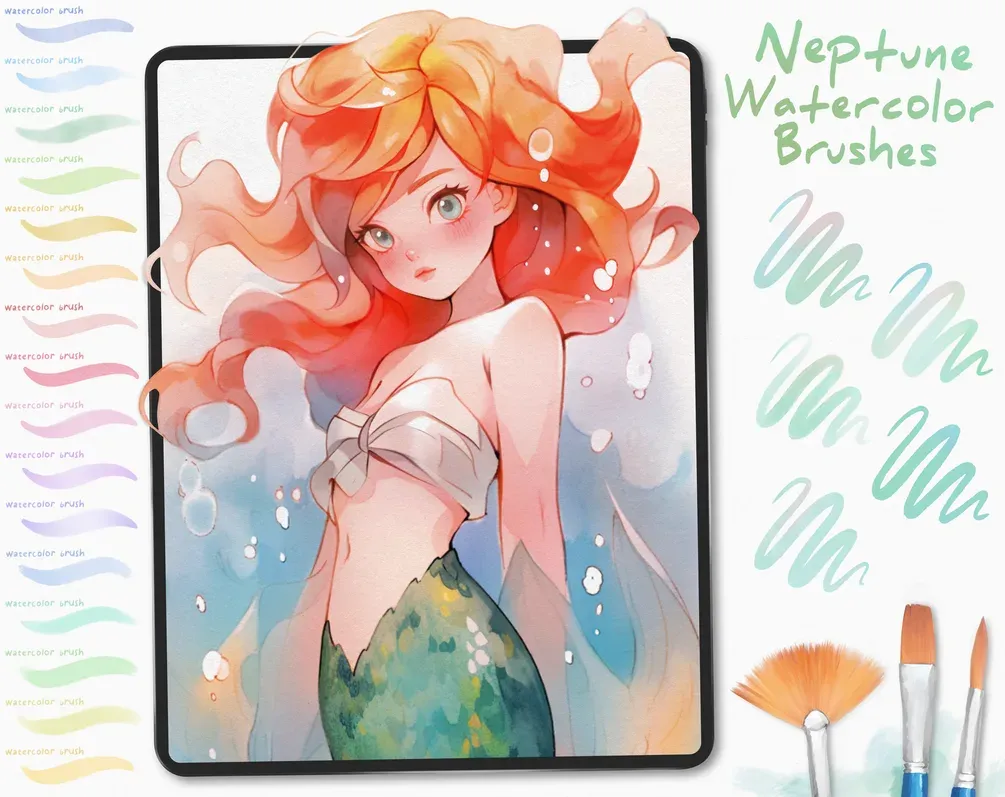 Free Neptune Watercolor Brushes — cover by Di