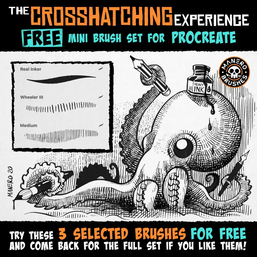 The Crosshatching Experience — Free Mini Set — cover by Manero Brushes