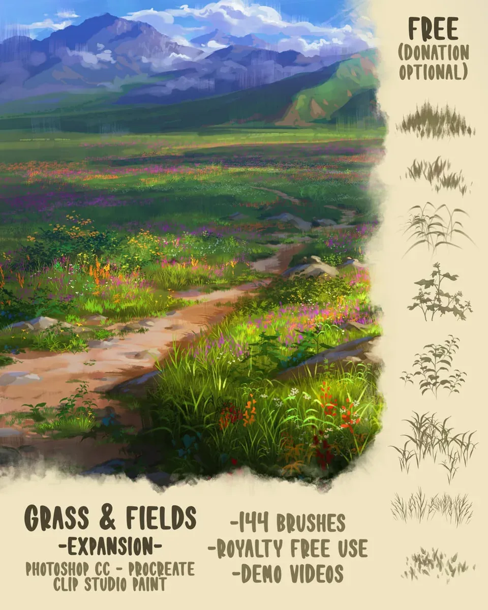 Free Grass & Field Brushes for Procreate by Devin Elle Kurtz