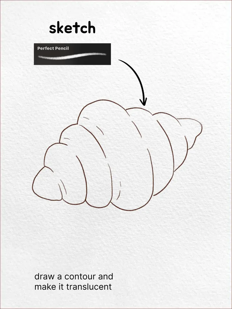 Step 1: Sketch the outline — how to draw a croissant in Procreate