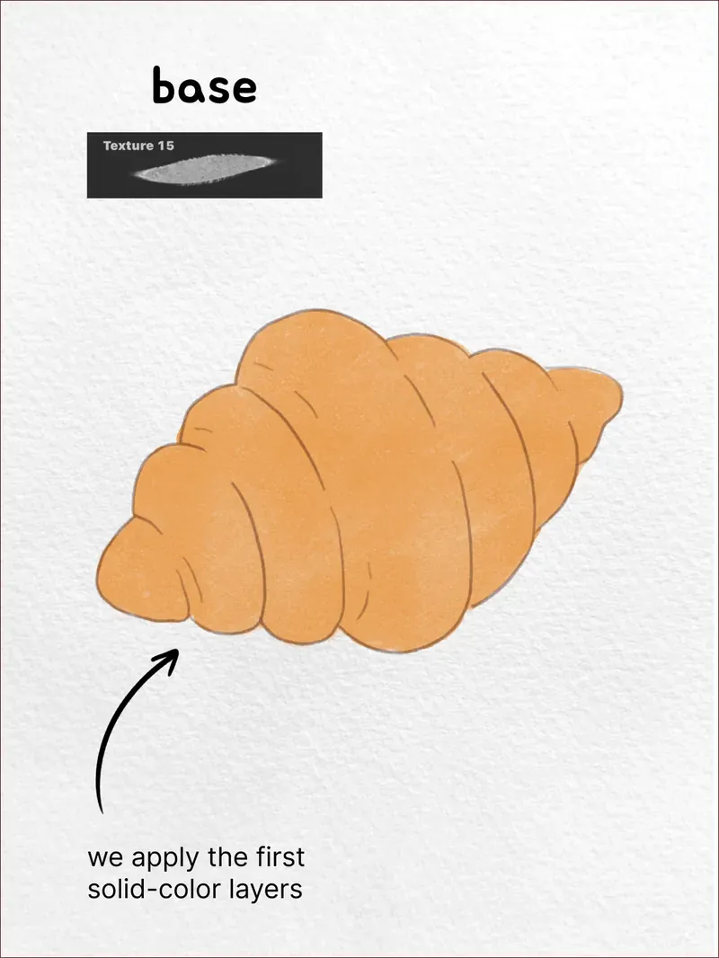 Step 2: Lay the base colour — how to draw a croissant in Procreate