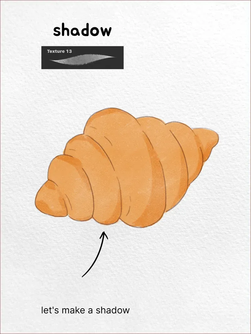 Step 3: Paint the shadows — how to draw a croissant in Procreate