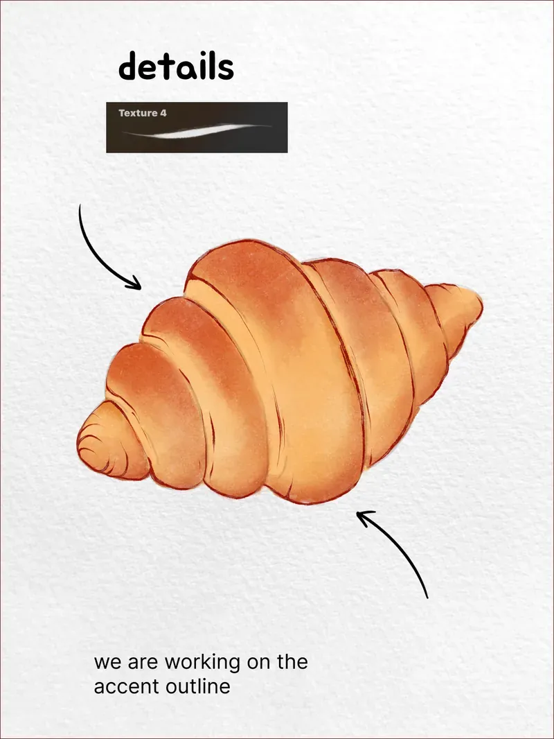 Step 7: Work the accent outline — how to draw a croissant in Procreate