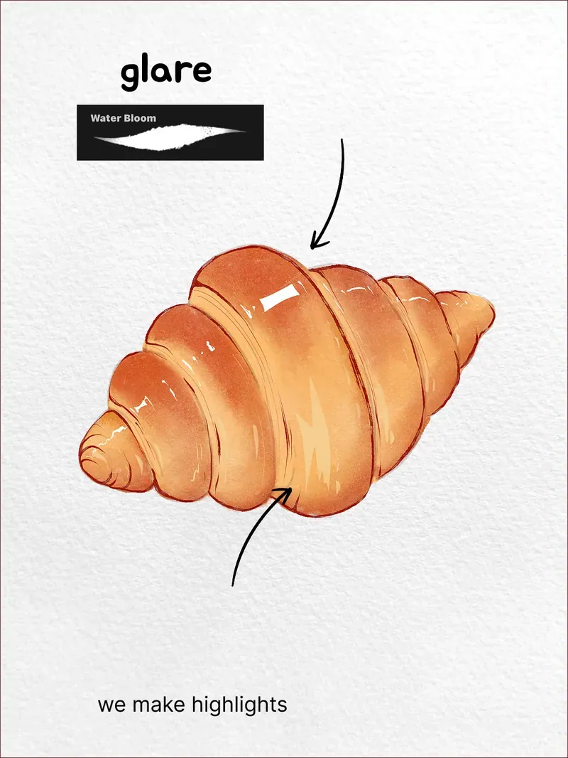 Step 8: Add the glare — how to draw a croissant in Procreate