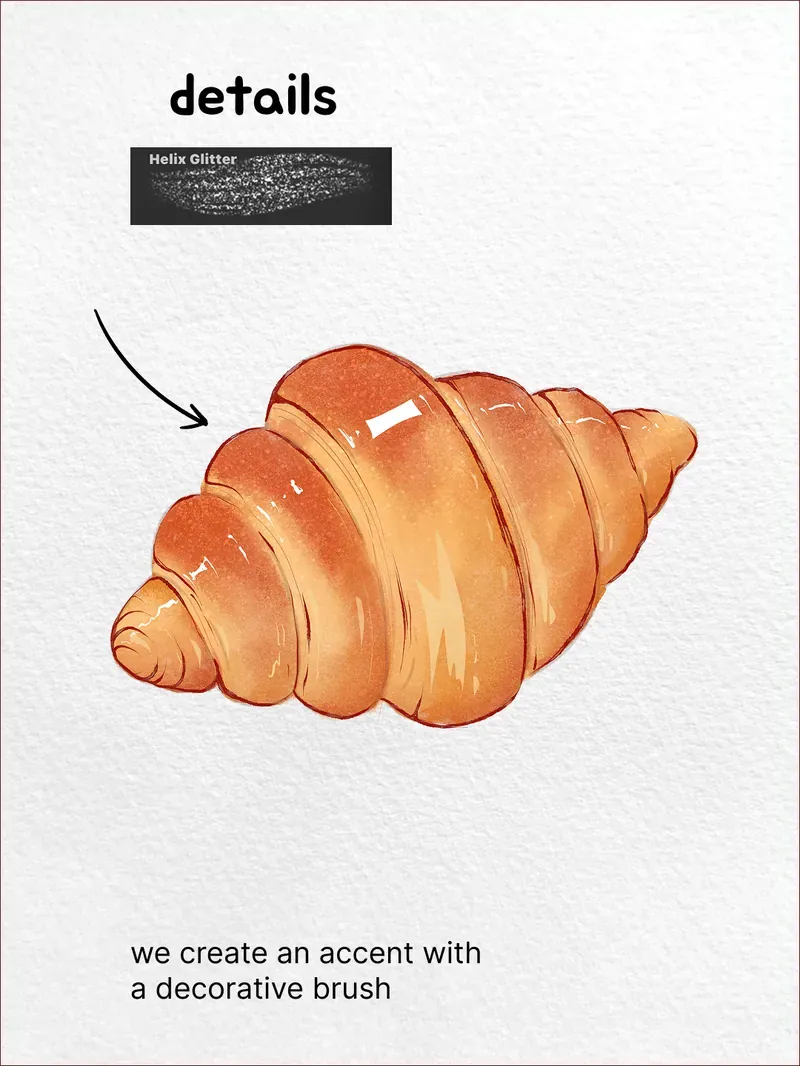 Step 9: Finish with a decorative accent — how to draw a croissant in Procreate