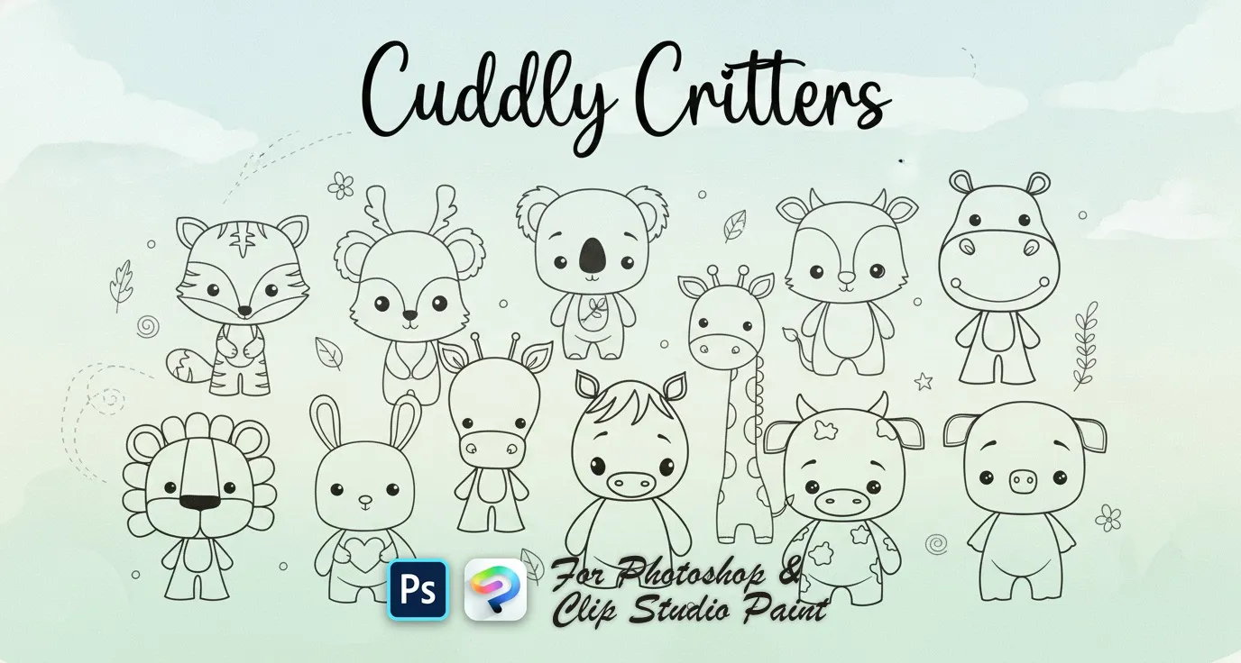 Cuddly Critters Photoshop & Clip Studio Paint brush set cover