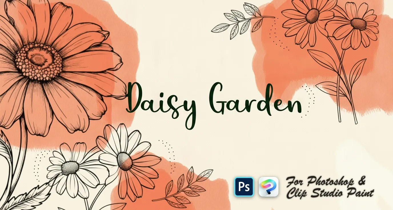 Daisy Garden Photoshop & Clip Studio Paint brush set cover