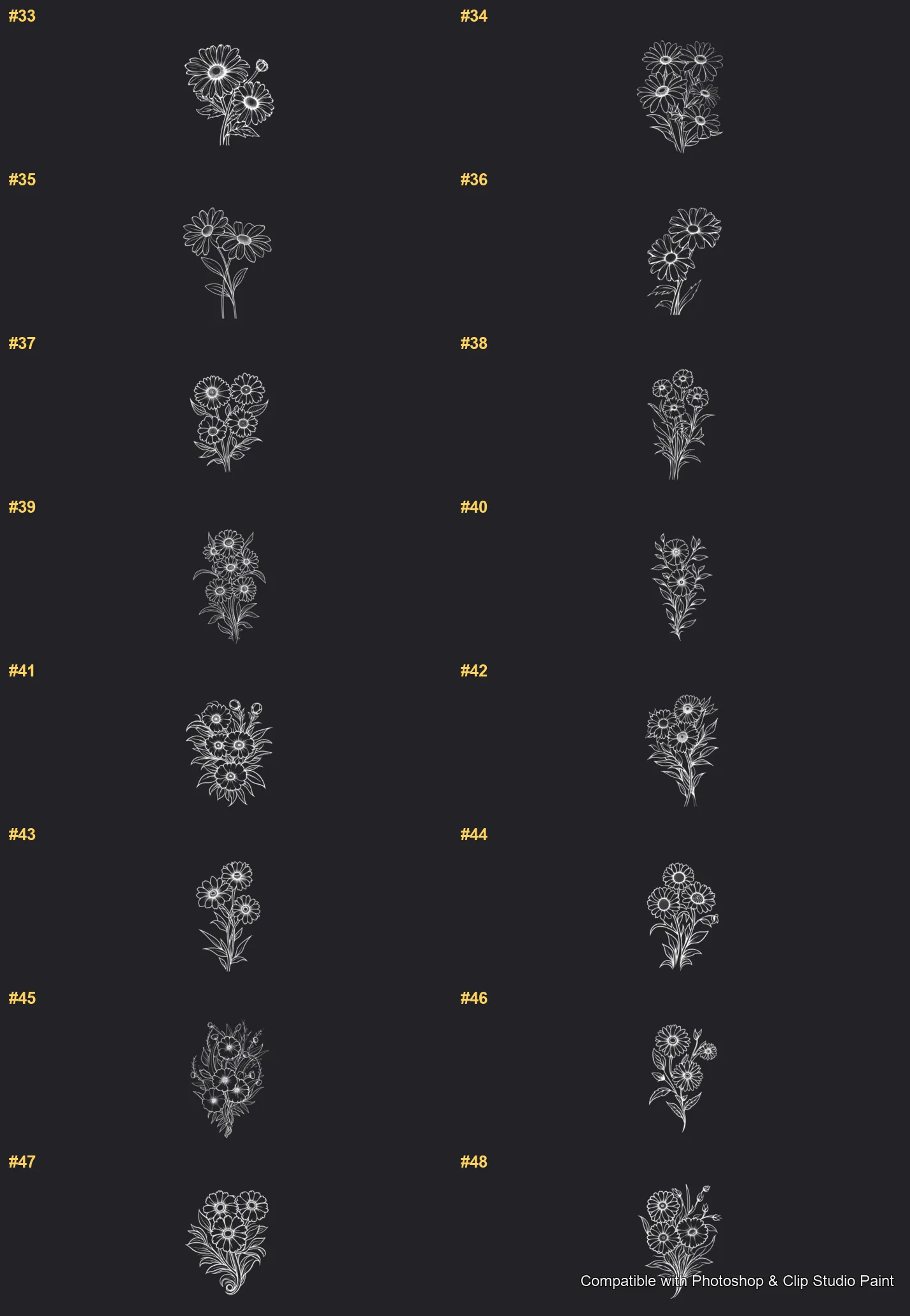 Daisy Garden Photoshop & Clip Studio Paint brushes overview sheet 3