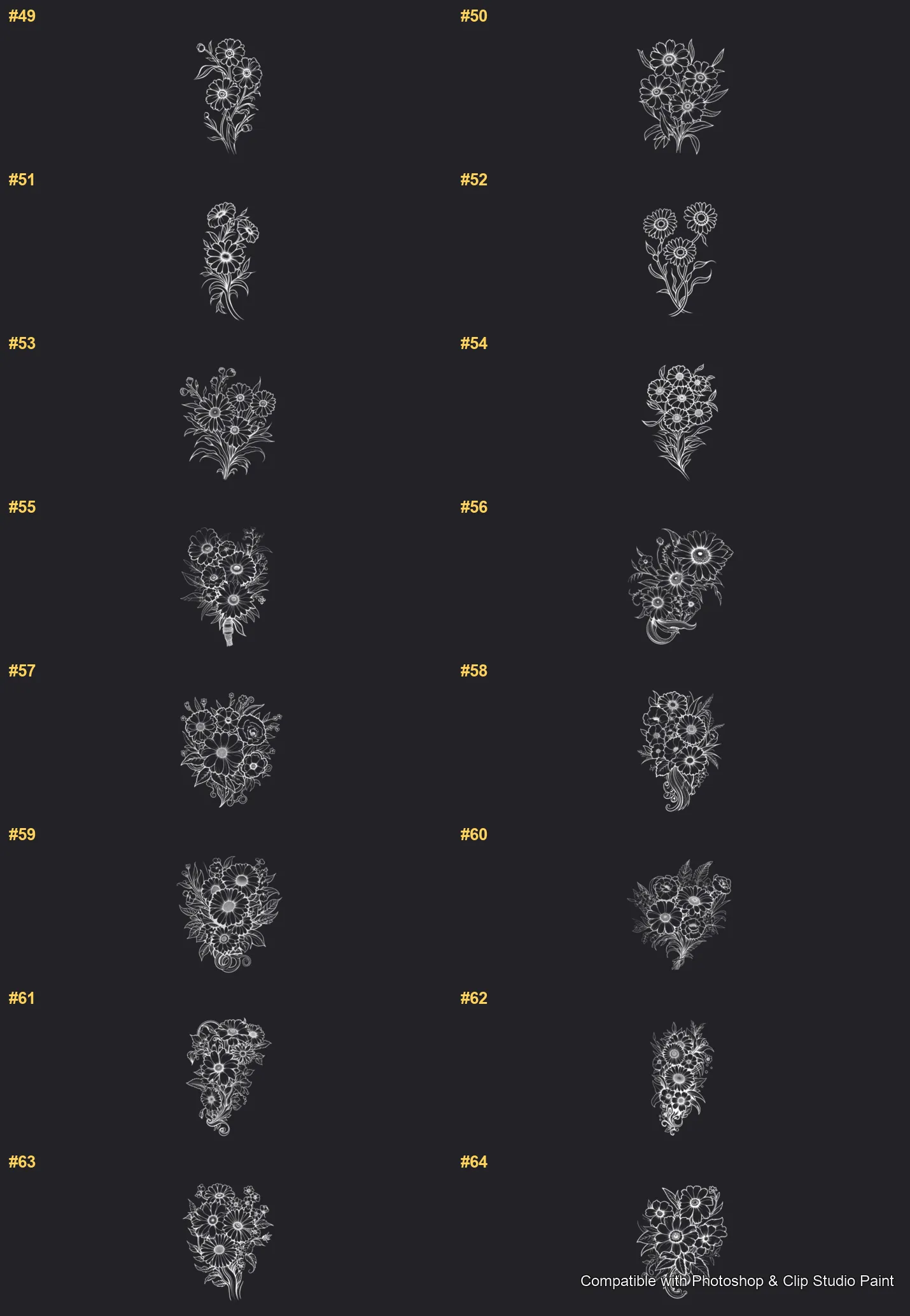 Daisy Garden Photoshop & Clip Studio Paint brushes overview sheet 4