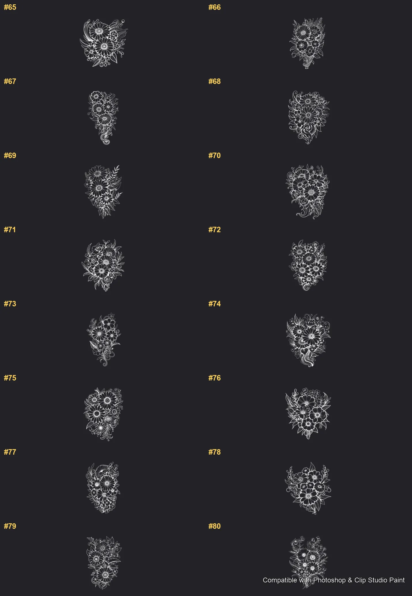 Daisy Garden Photoshop & Clip Studio Paint brushes overview sheet 5