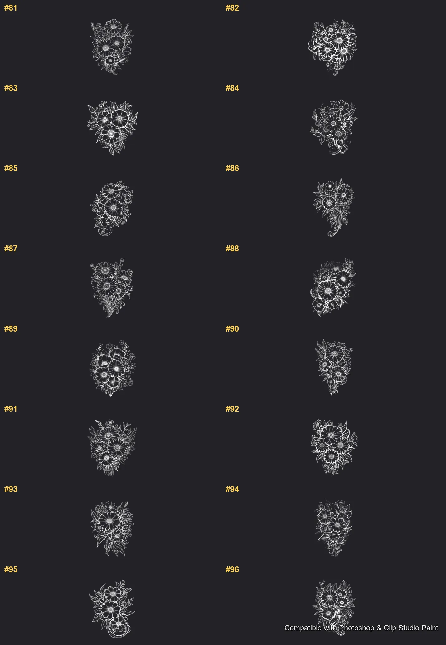 Daisy Garden Photoshop & Clip Studio Paint brushes overview sheet 6
