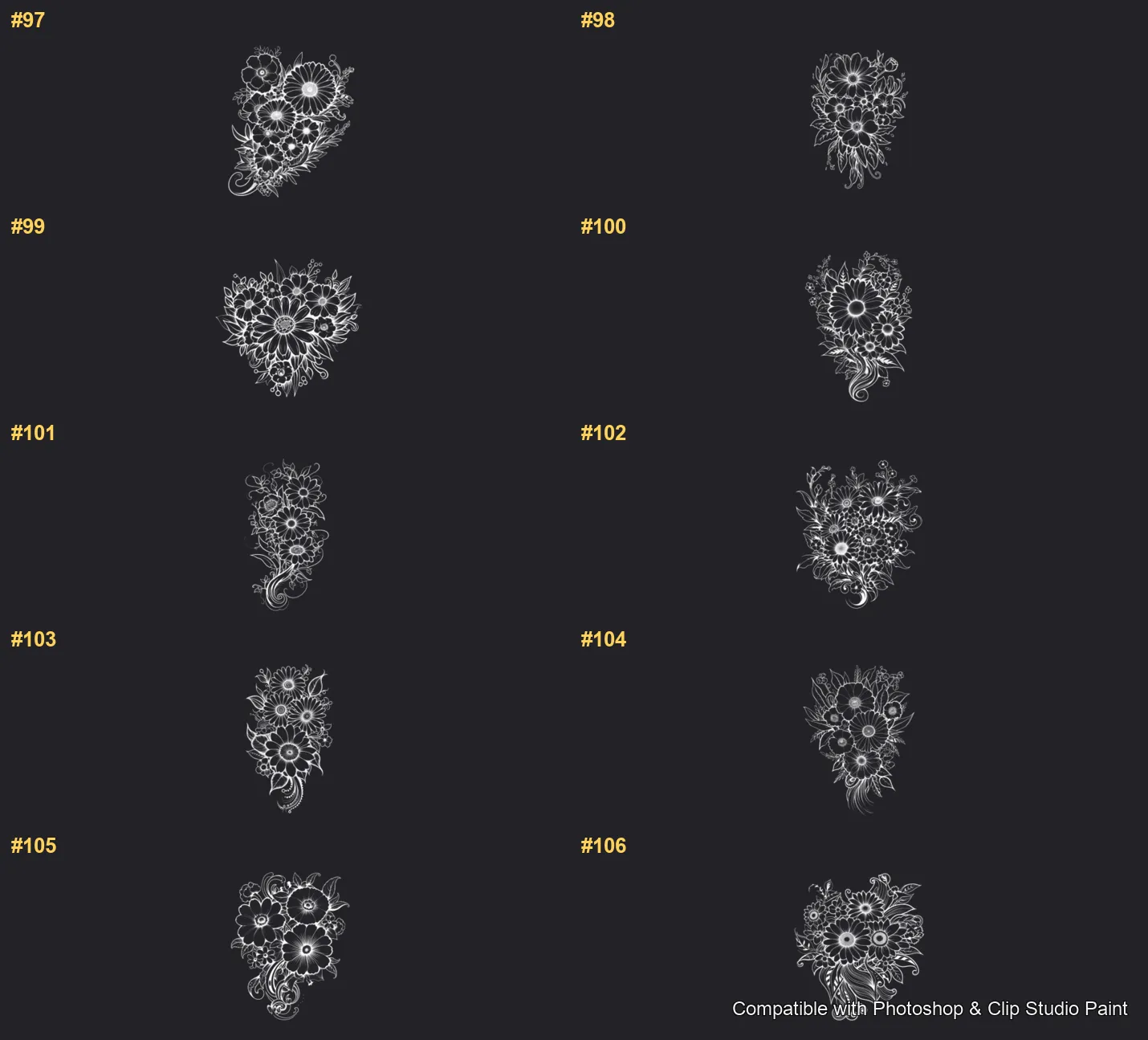 Daisy Garden Photoshop & Clip Studio Paint brushes overview sheet 7
