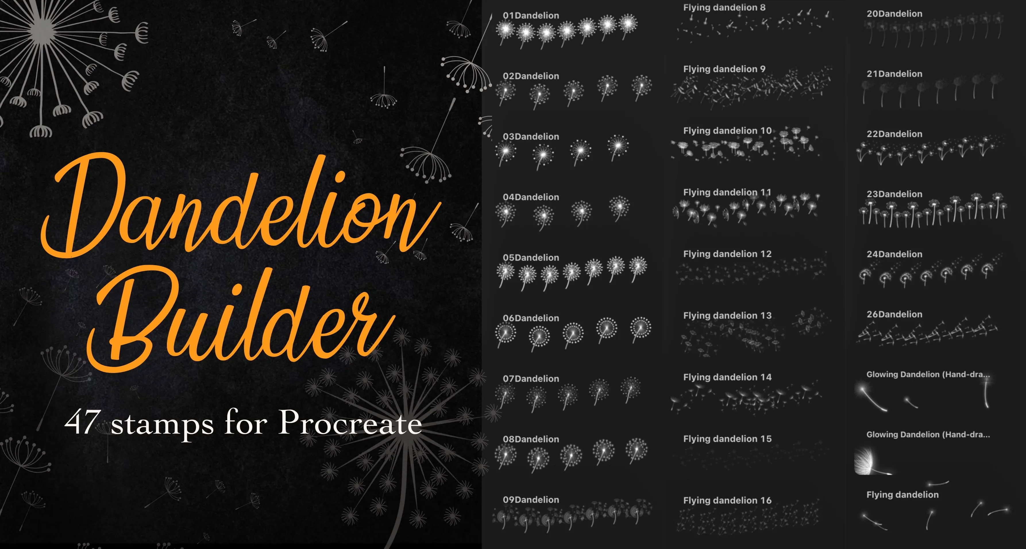 Dandelion Builder Procreate brush set cover