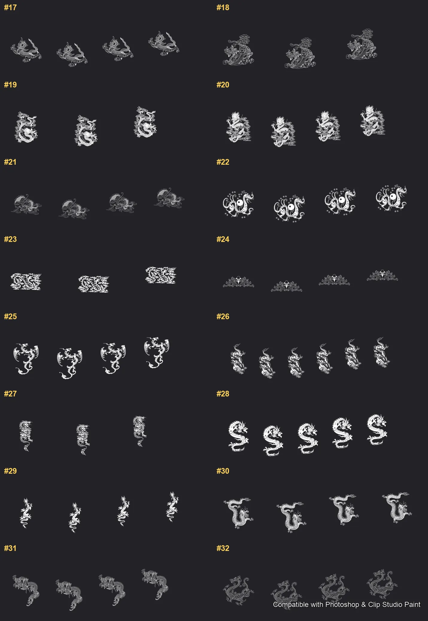 Dragon Ink Kit Photoshop & Clip Studio Paint brushes overview sheet 2