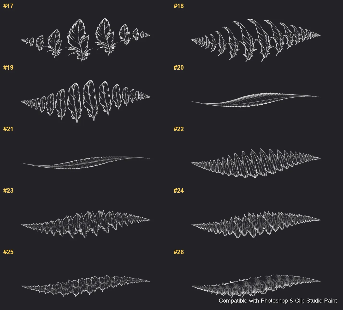 Feather Fall Photoshop & Clip Studio Paint brushes overview sheet 2