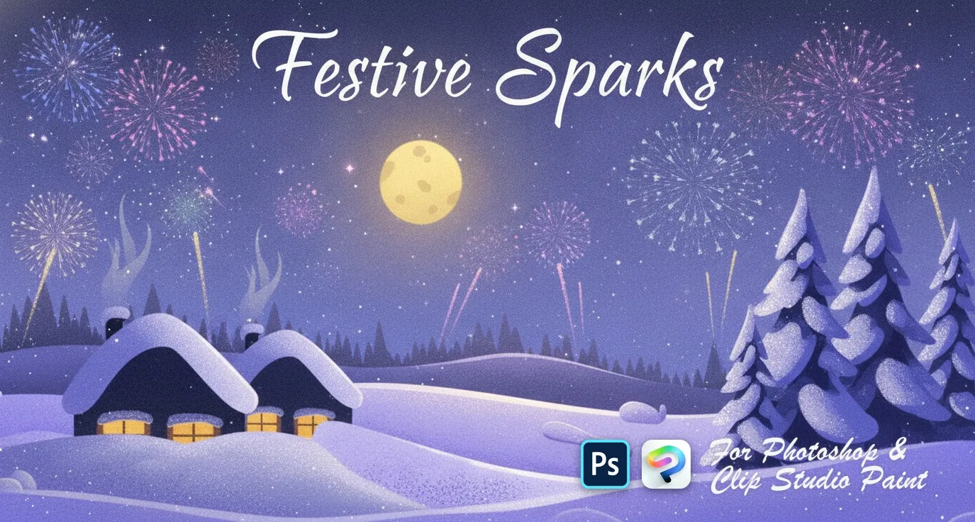 Festive Sparks Photoshop & Clip Studio Paint brush set cover