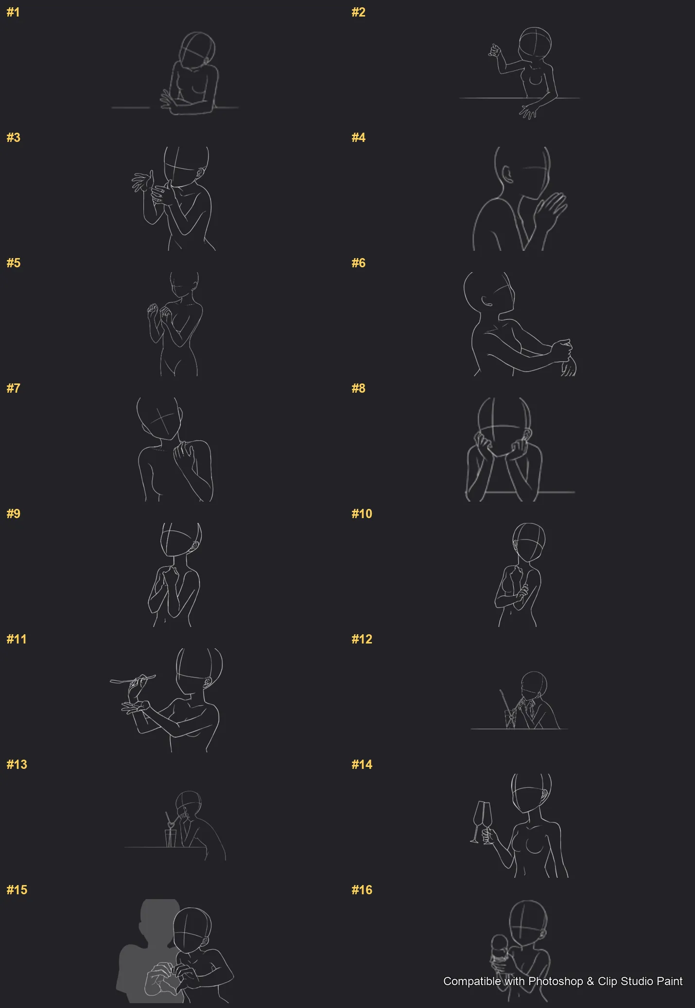 Figure Pose Flow Photoshop & Clip Studio Paint brushes overview sheet 1