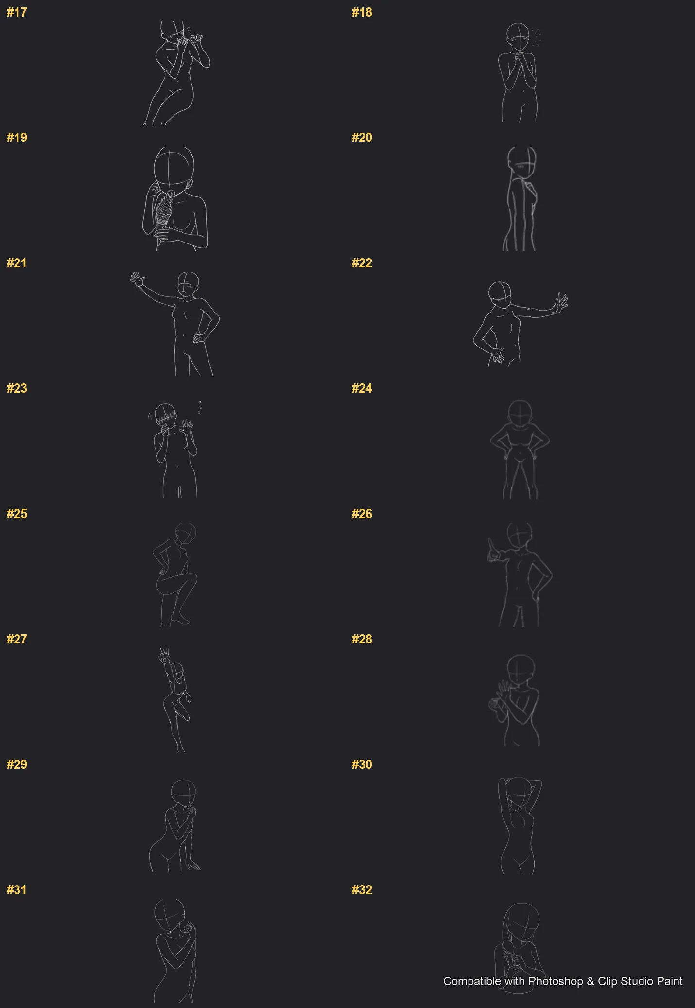 Figure Pose Flow Photoshop & Clip Studio Paint brushes overview sheet 2