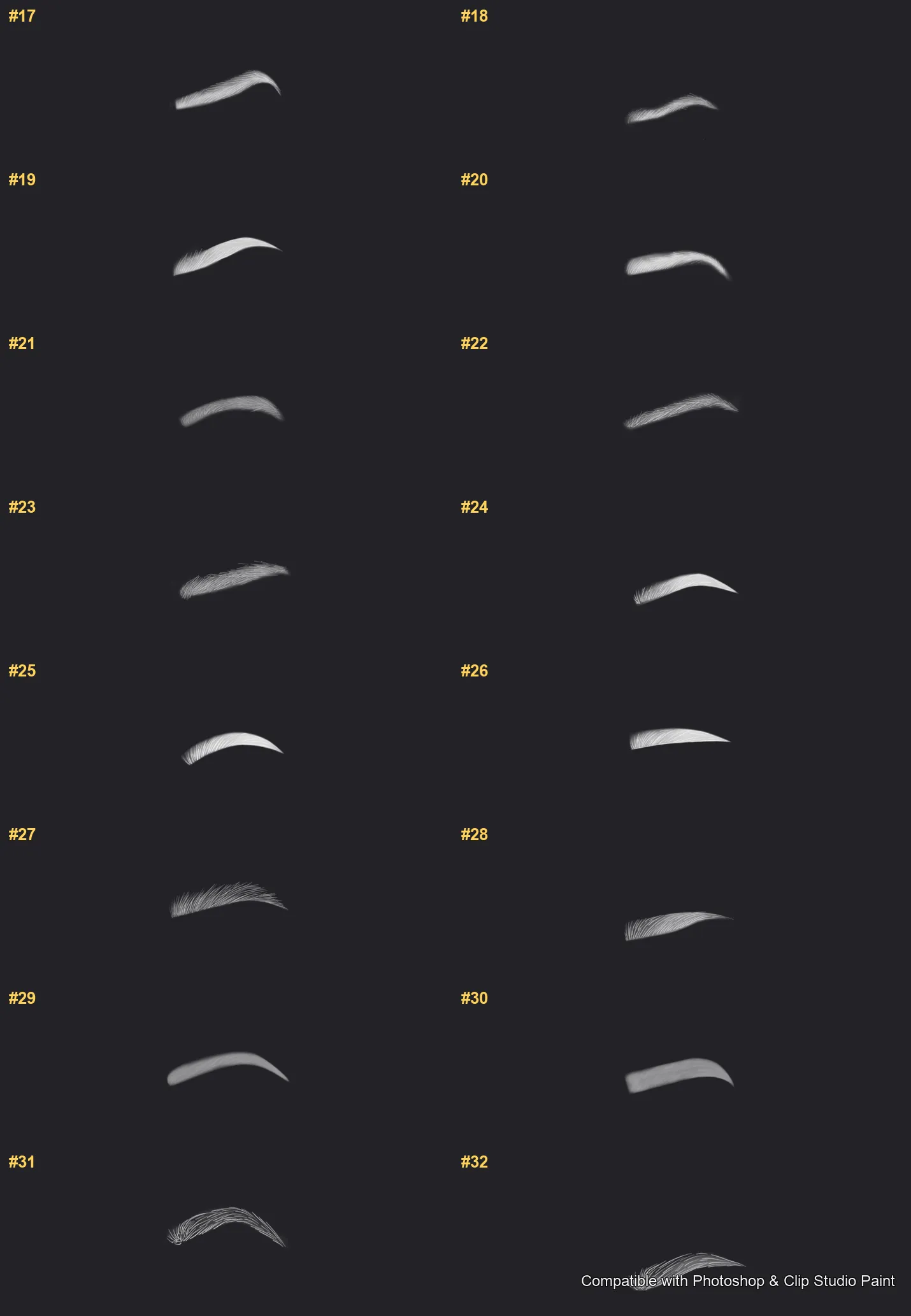 Flawless Brows Photoshop & Clip Studio Paint brushes overview sheet 2