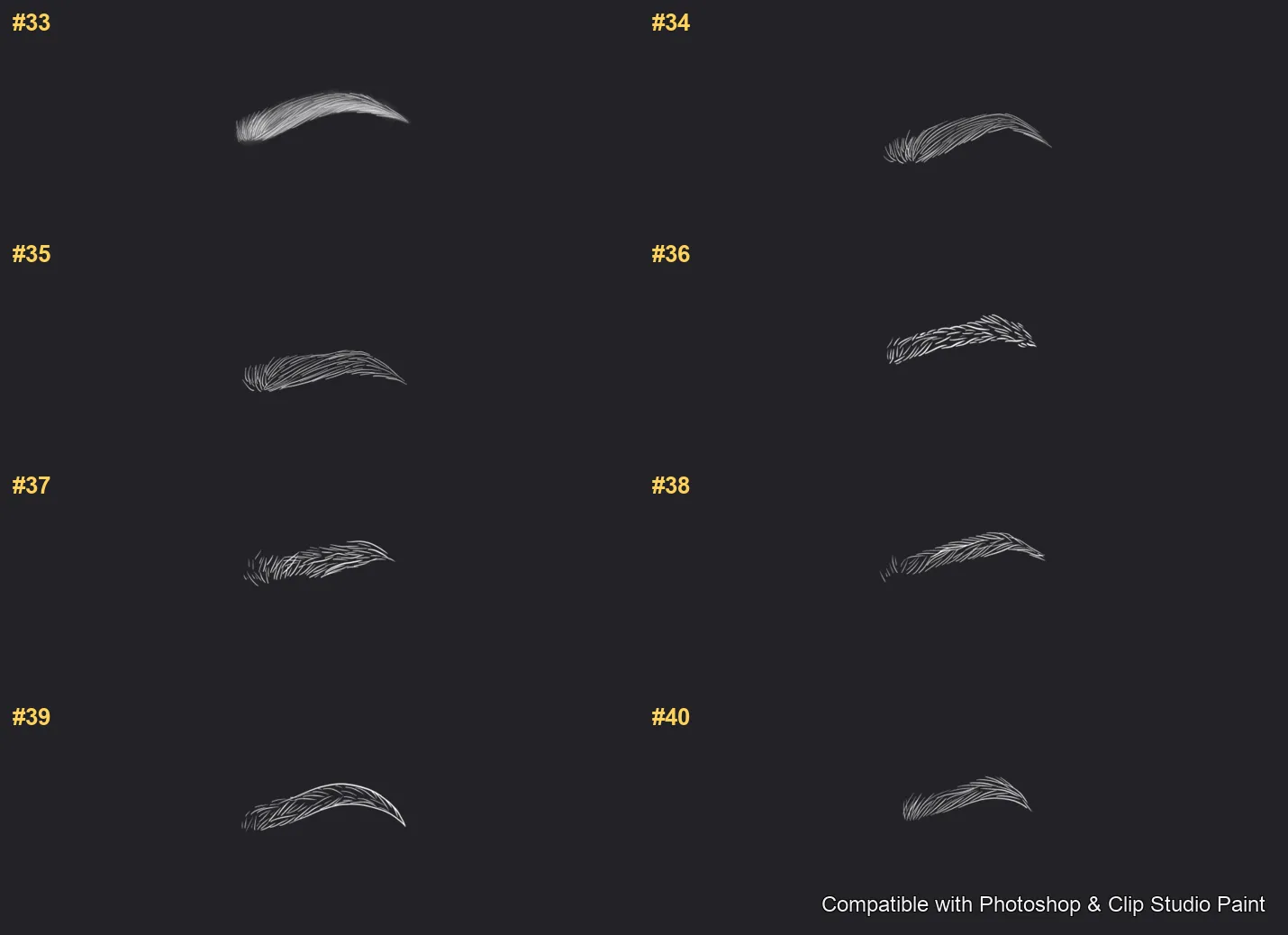 Flawless Brows Photoshop & Clip Studio Paint brushes overview sheet 3