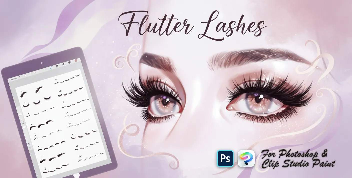 Flutter Lashes Photoshop & Clip Studio Paint brush set cover