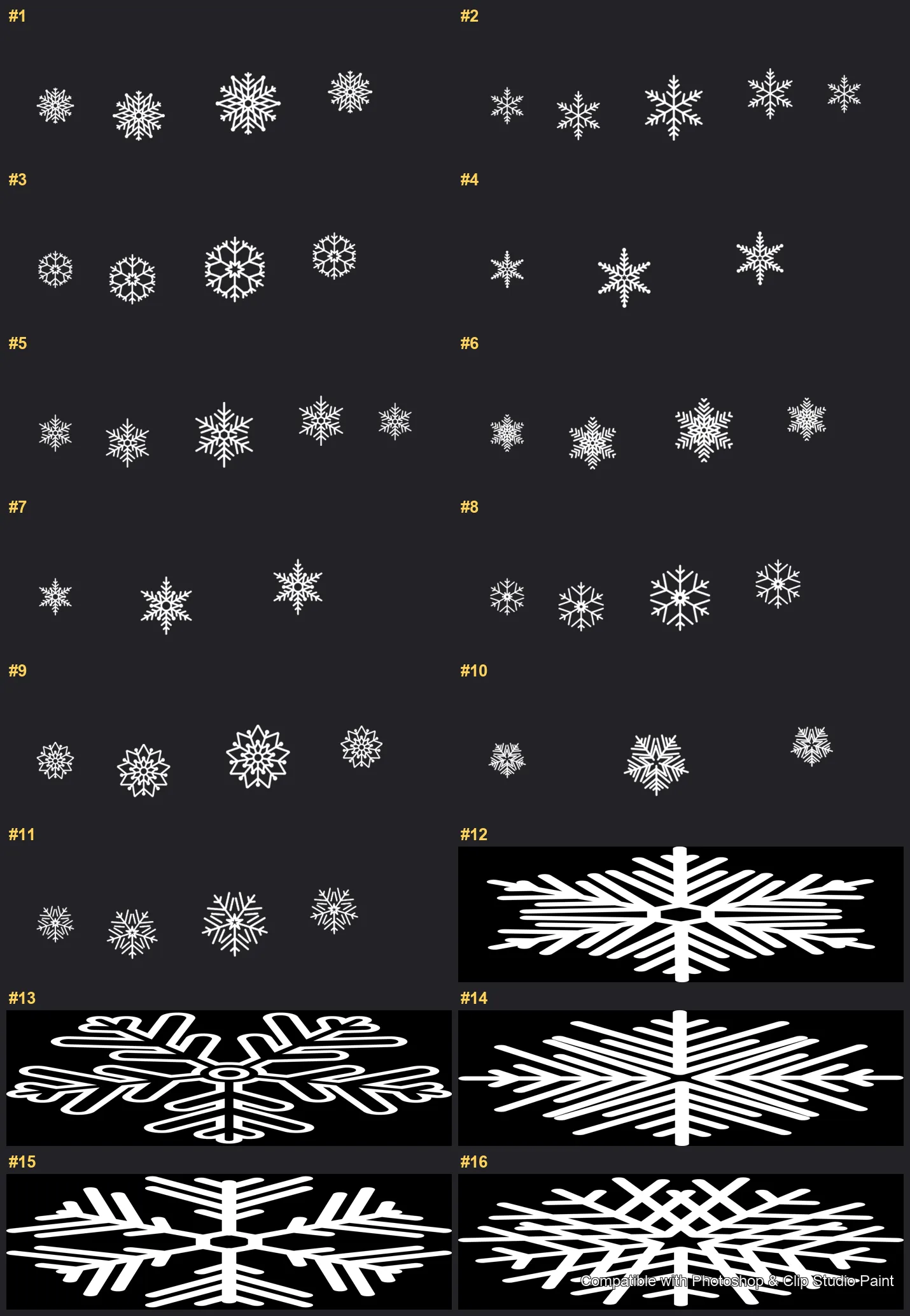 Frost Crystals Photoshop & Clip Studio Paint brushes overview sheet 1