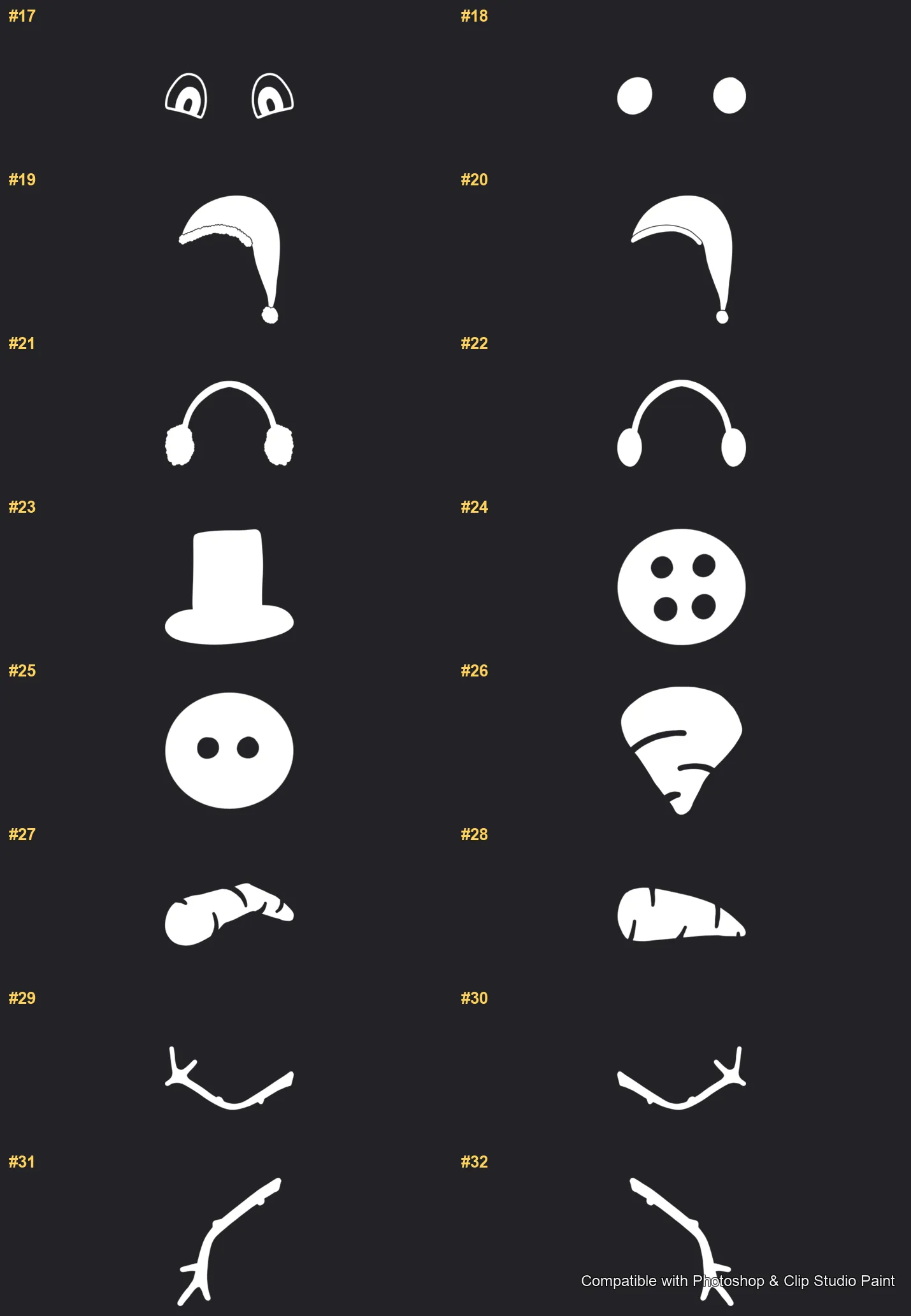 Frosty Friends Photoshop & Clip Studio Paint brushes overview sheet 2