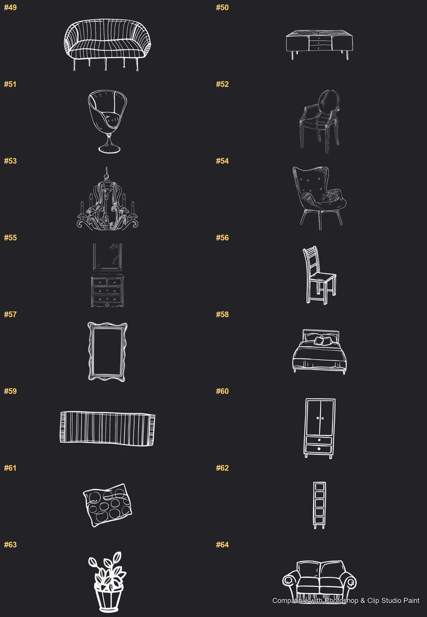 Furnish Studio Photoshop & Clip Studio Paint brushes overview sheet 4