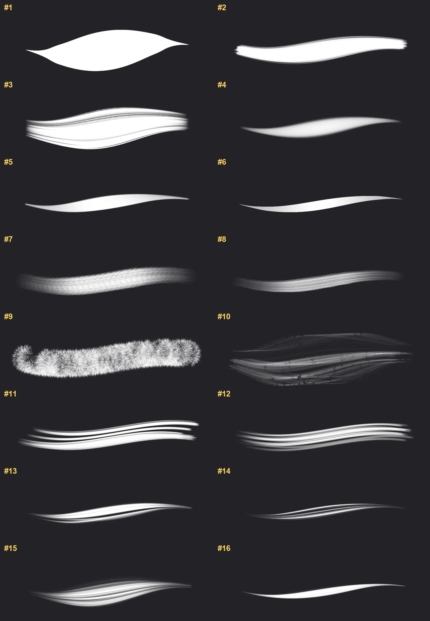 Hair Kit Procreate brushes overview sheet 1