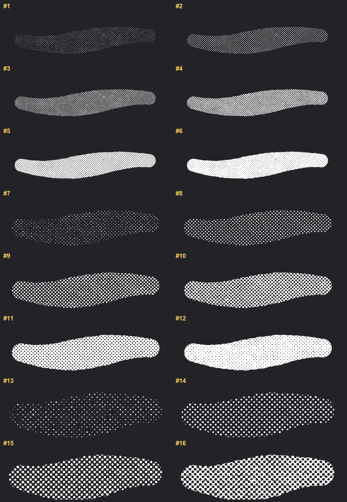 Halftone Studio Kit Procreate brushes overview sheet 1
