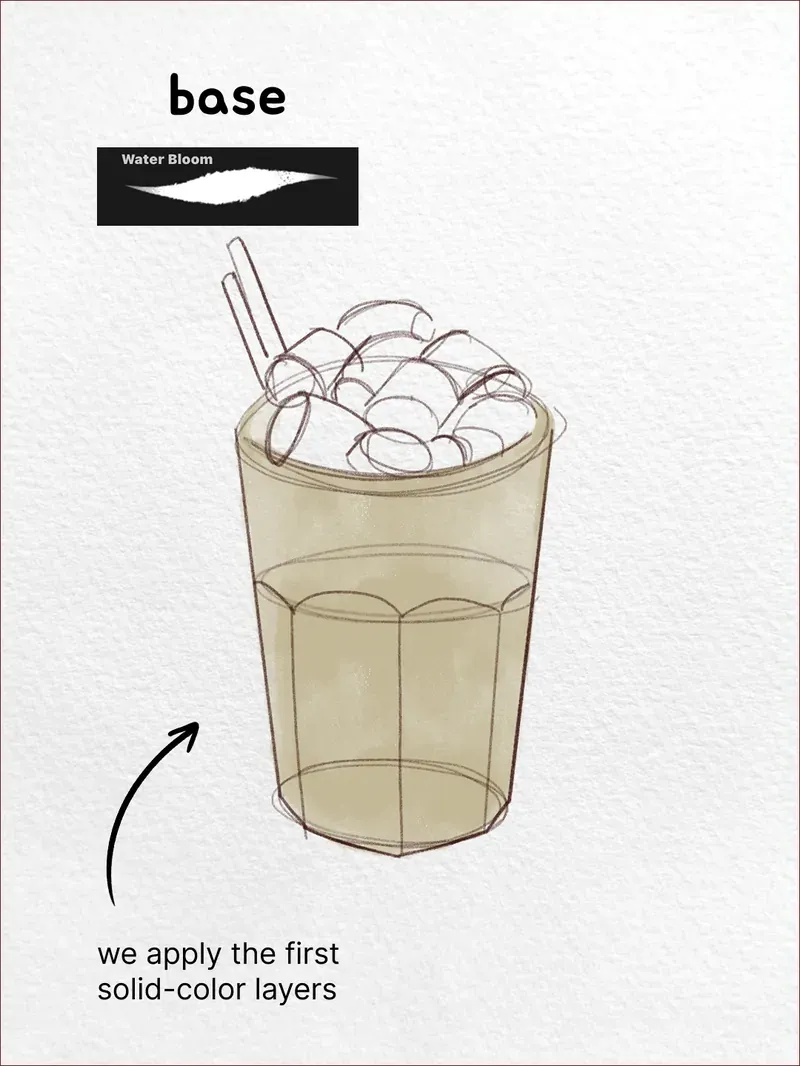 Step 2: Block in the drink — how to draw a iced latte in Procreate