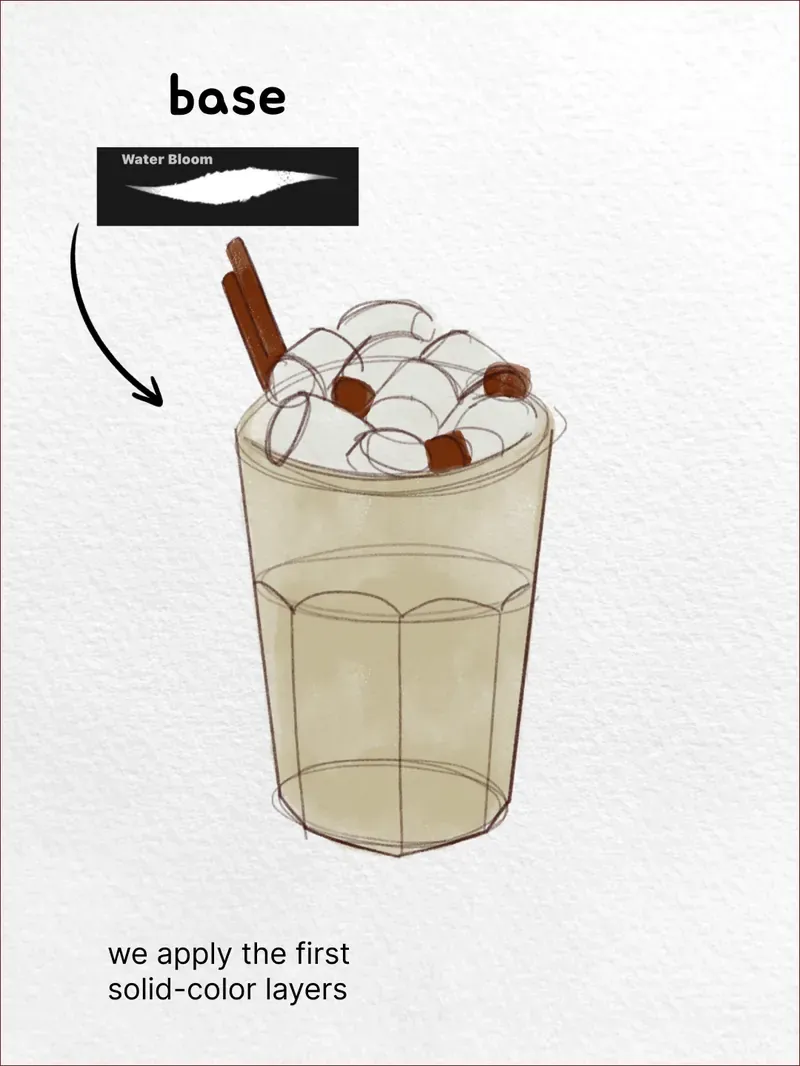 Step 3: Add the toppings in flat colour — how to draw a iced latte in Procreate