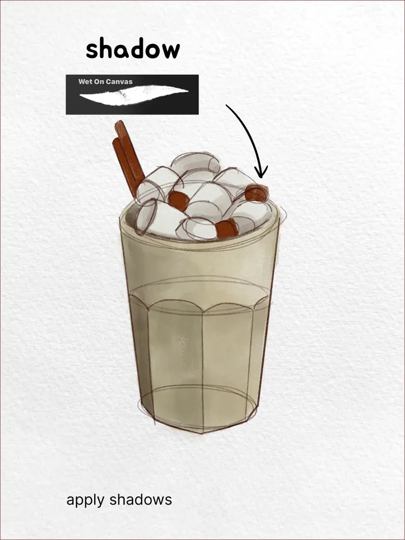 Step 4: Paint the first shadows — how to draw a iced latte in Procreate