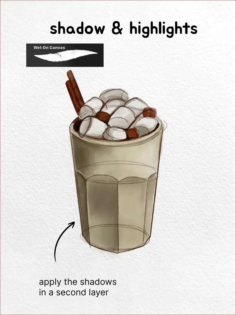 Step 5: Deepen the shadows on a second layer — how to draw a iced latte in Procreate