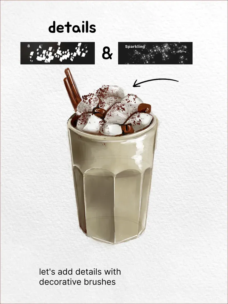 Step 8: Add cocoa and sparkle — how to draw a iced latte in Procreate