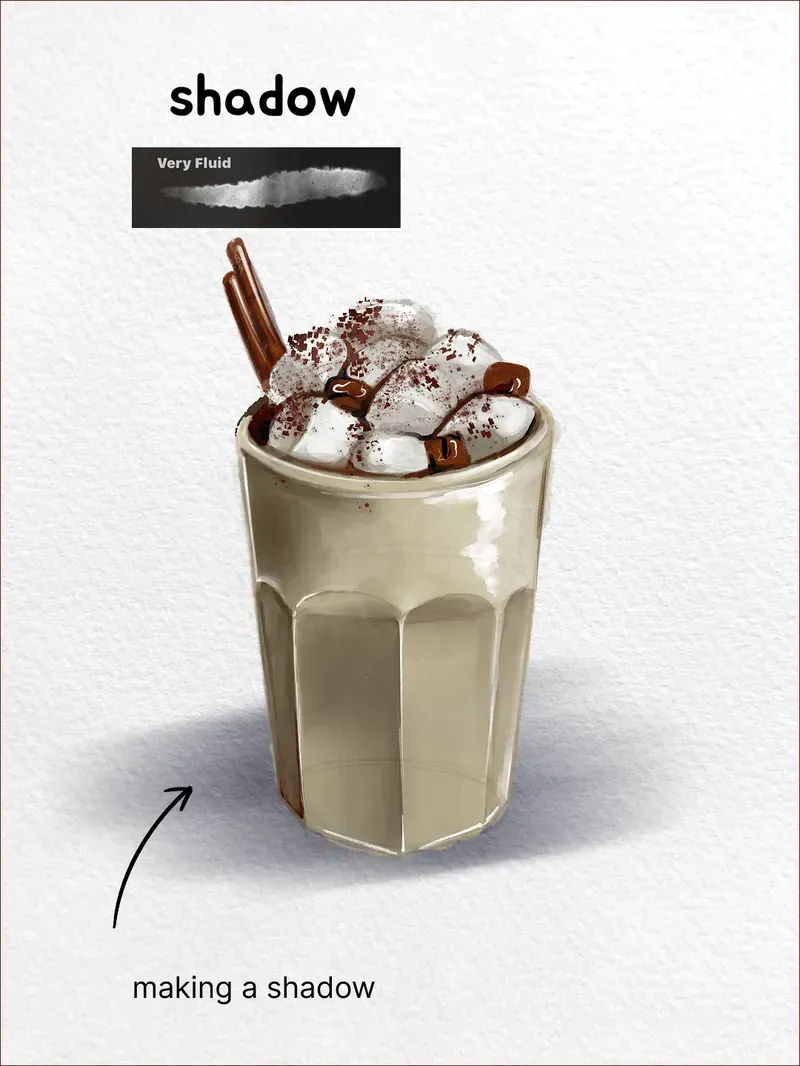 Step 9: Ground it with a cast shadow — how to draw a iced latte in Procreate