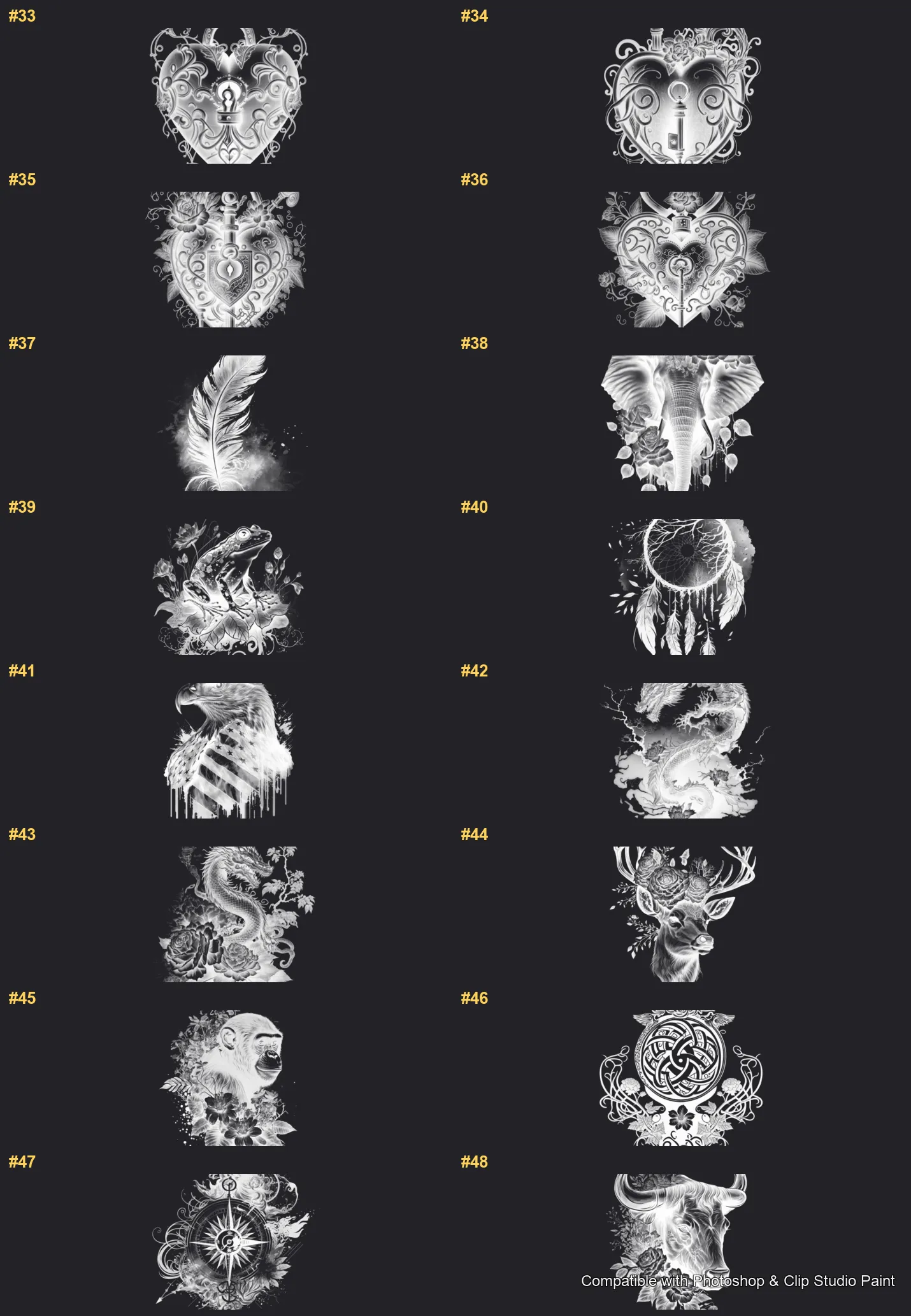 Ink Vault Photoshop & Clip Studio Paint brushes overview sheet 3
