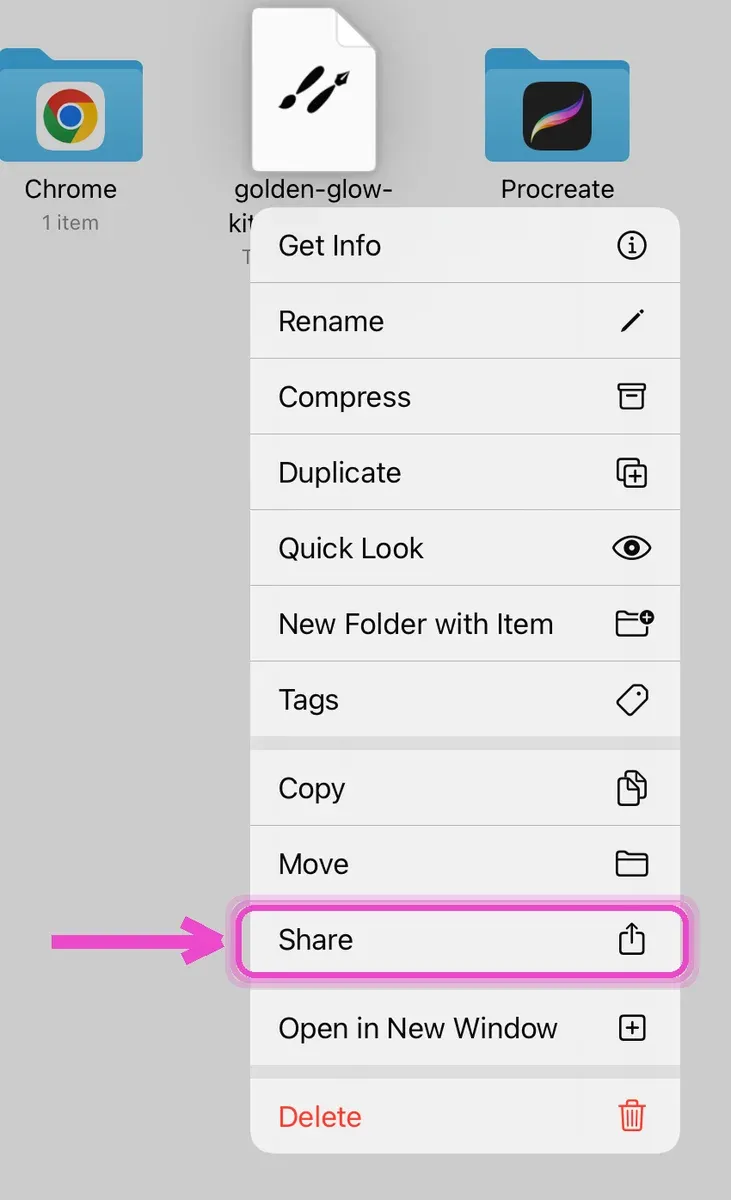 Open Files and share the set — how to install Procreate brushes on iPad