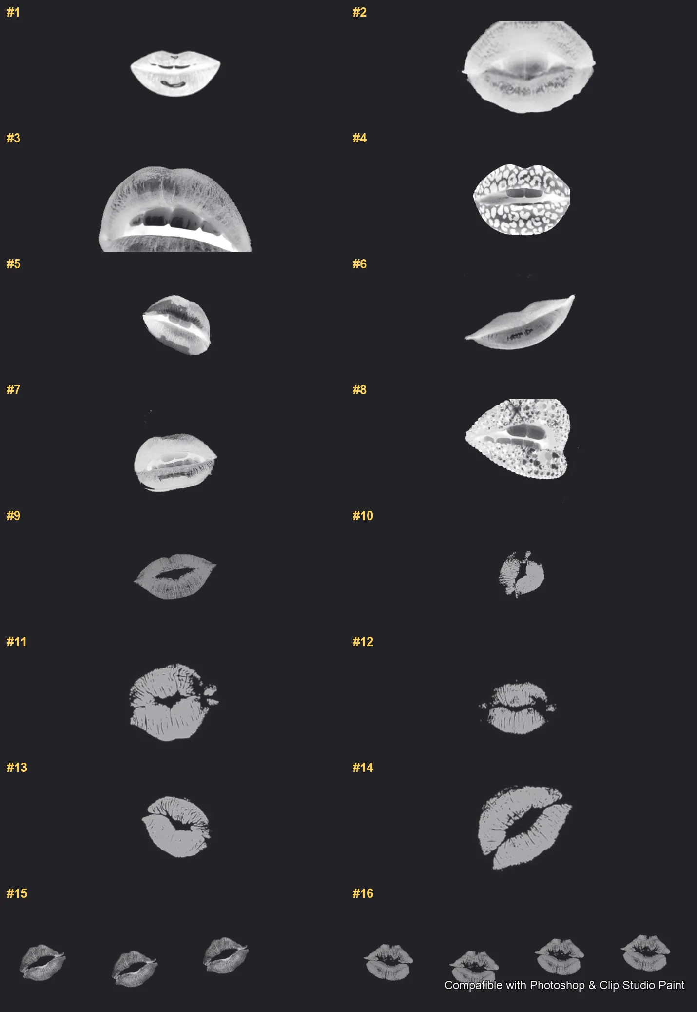 Luscious Lips Photoshop & Clip Studio Paint brushes overview sheet 1
