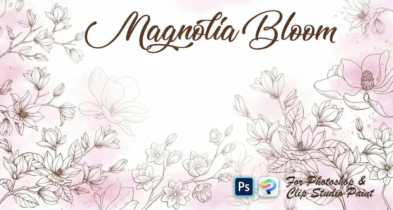 Magnolia Bloom Photoshop & Clip Studio Paint brush set cover