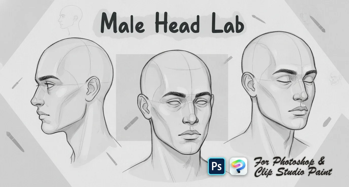 Male Head Lab Photoshop & Clip Studio Paint brush set cover
